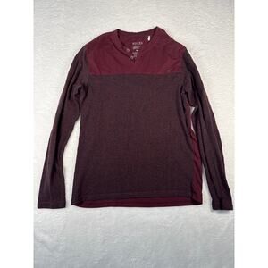 Guess Long Sleeve Henley Shirt Mens Size Medium Color Block Maroon Y2K Skater